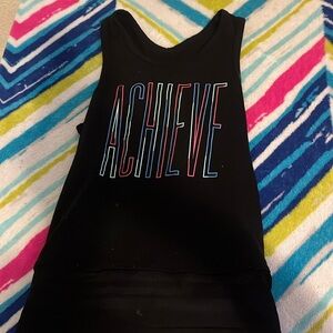 Black with rainbow letters, tank top that says achieve